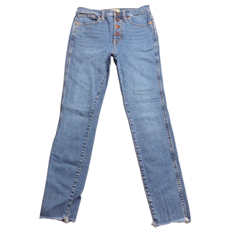 Madewell 10 High-Rise Skinny Jeans Blue Button Fly Raw Hem Size 27